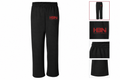 HBNI black open-hem fleece pants with branding, waistband and hem detail thumbnails