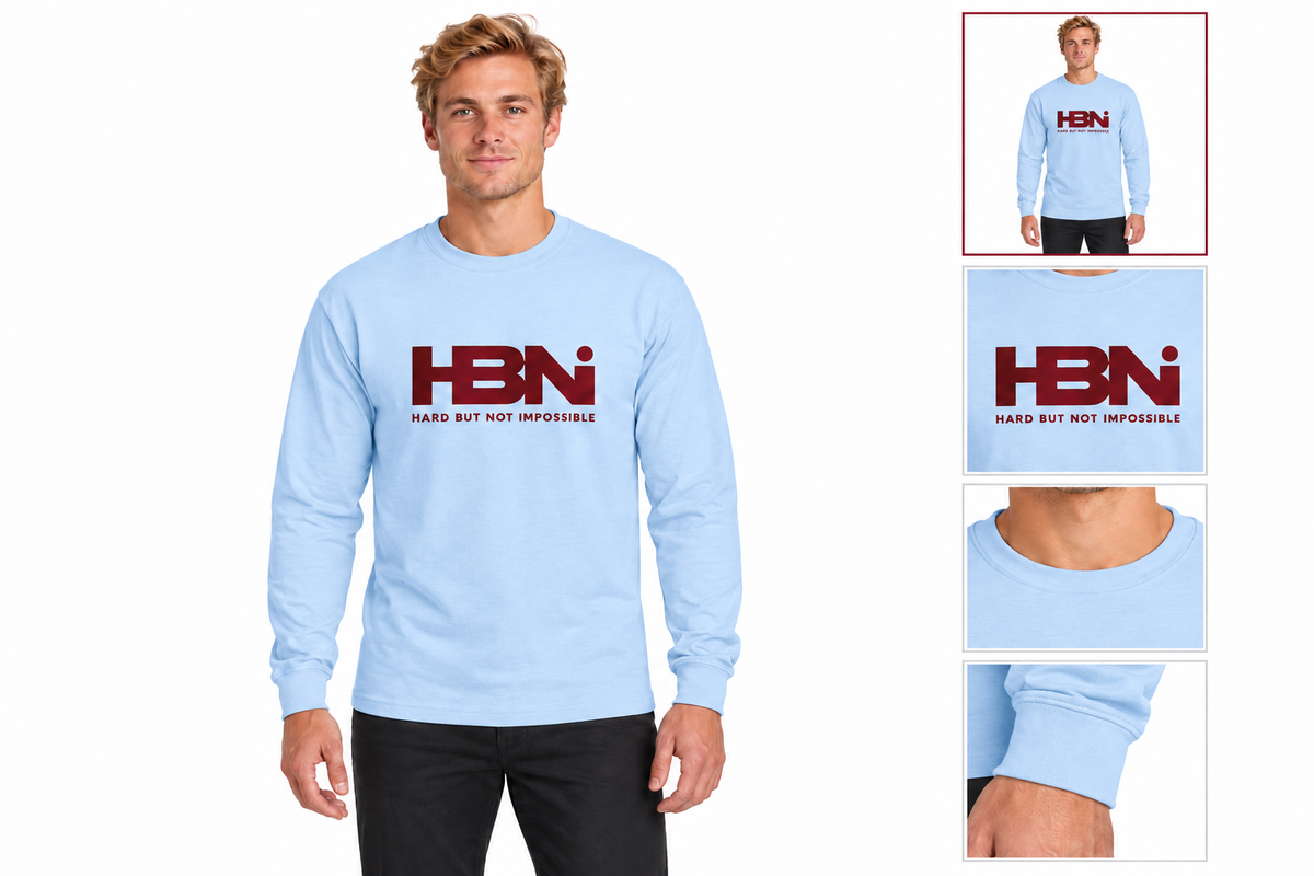 HBNI Signature Long Sleeve Tee gallery in Light Blue with matching colour detail thumbnails