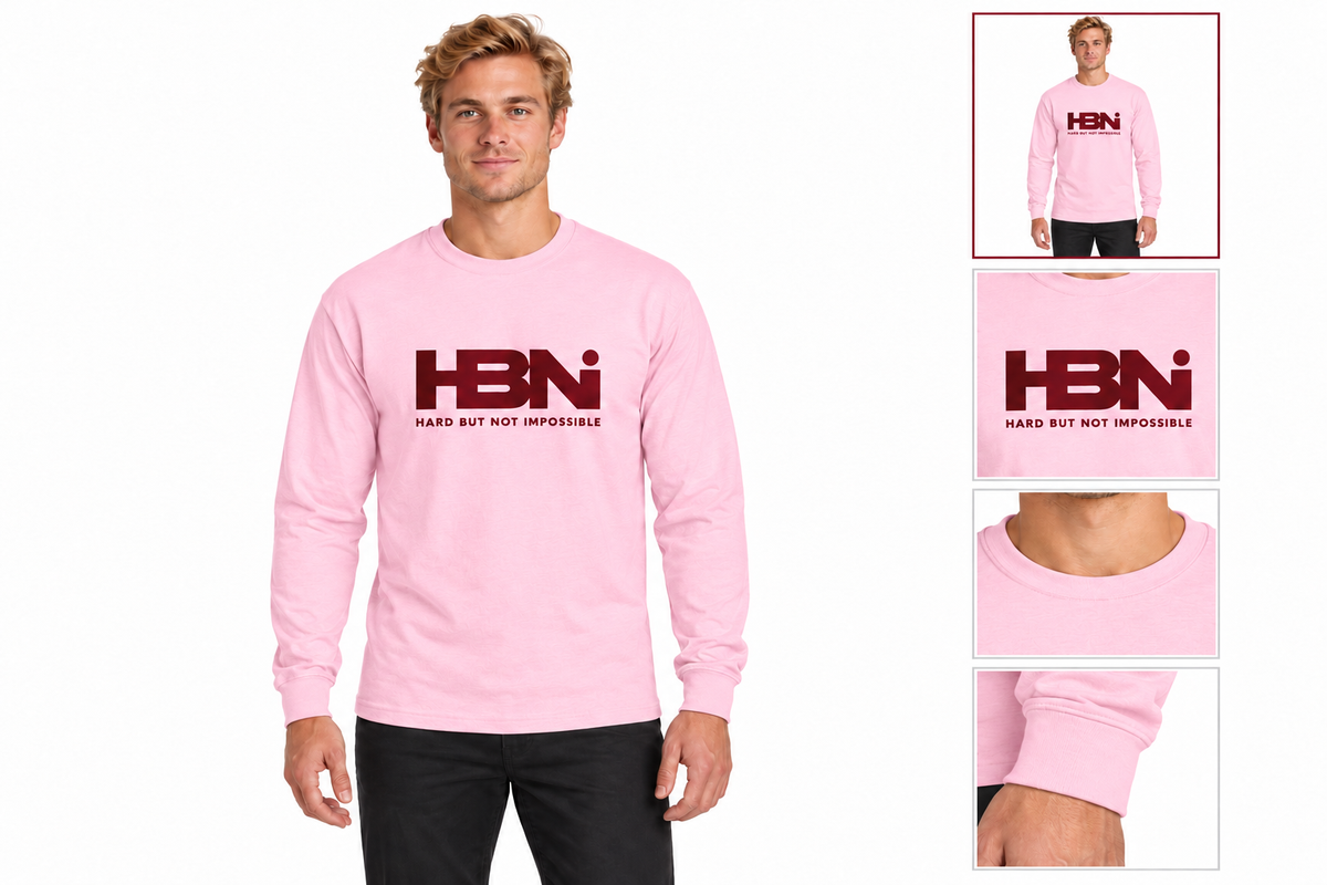 HBNI Signature Long Sleeve Tee gallery in Light Pink with matching colour detail thumbnails