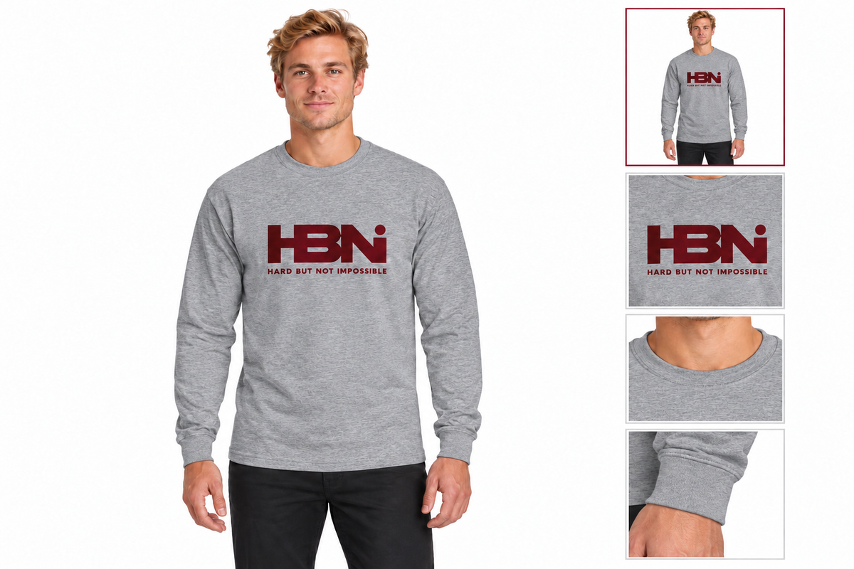 HBNI Signature Long Sleeve Tee gallery in Sport Grey with matching colour detail thumbnails