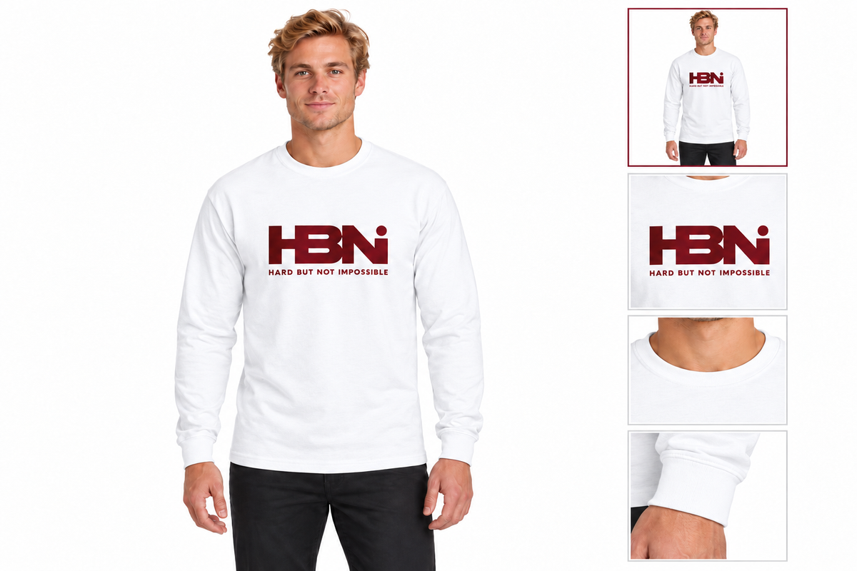 HBNI Signature Long Sleeve Tee gallery in White with matching colour detail thumbnails