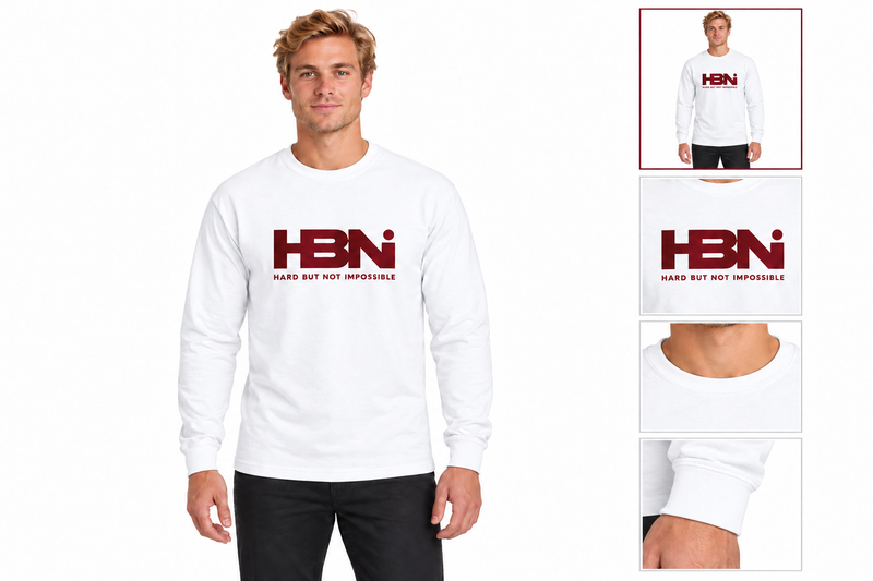HBNI Signature Long Sleeve Tee gallery in White with matching colour detail thumbnails